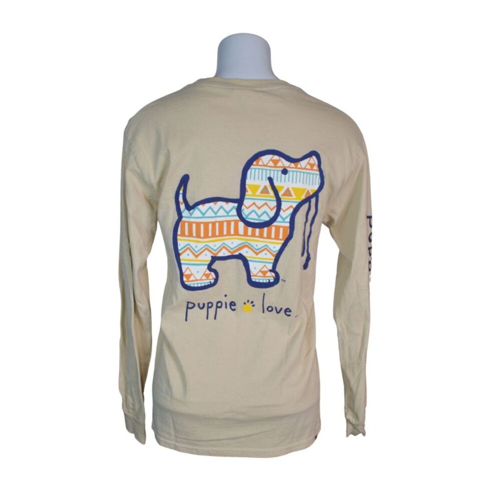 Puppie Love Long Sleeve Tee Shirt Tan Pet Dog Rescue Cute Unisex Small